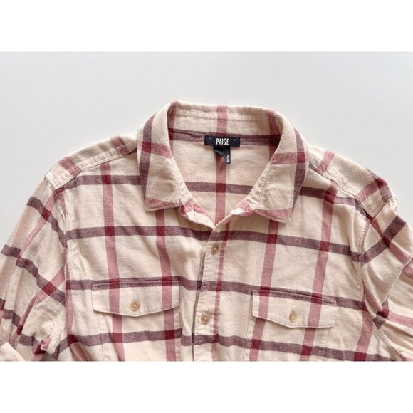 Men's PAIGE Everett Rusted CopperCheck Cotton Flannel Button Down Shirt, Size L - Picture 6 of 14